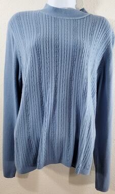 Draper's & Damon's Blue Cable Knit Mock Neck Sweater Top Large Lightweight Soft